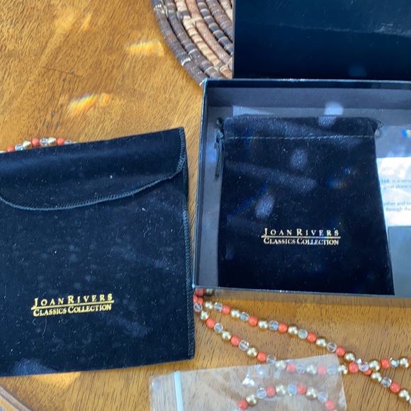 Joan River’s bead necklace and bracelet set in coral, gold and clear. Sz 22” - Picture 5 of 9